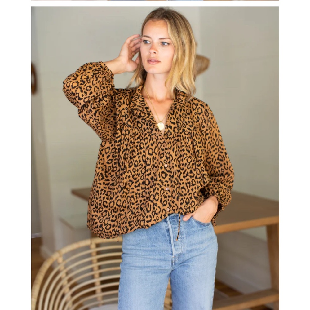 Emerson Fry Leopard Print Blouse | Button Front | Boho Chic Top | Size Small - Picture 2 of 12
